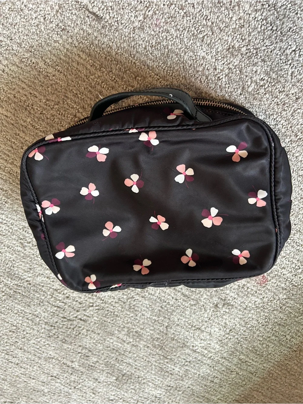 kate spade Black Cosmetic Case with Pink and White Floral Clusters
